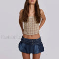 Belted Denim Puffball Skirt