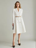 Blazer Dresses Lapel Belted Long Sleeves Knee-Length Business Casual Dress