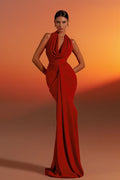 Sexy Halter V Neck Ruched Bodycon Dress