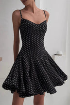 Polka Dot Spaghetti Strap Sweetheart Neck Fit and Flare Mini Dress