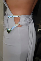 Metal Accent One-Shoulder Bodycon Maxi Dress