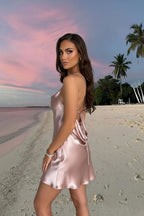 Satin Cowl Neck Spaghetti Strap Slip Mini Dress