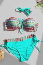 Unique Printed Tie-Waist High-Waisted Two-Piece Stretch Bikini Swimsuit