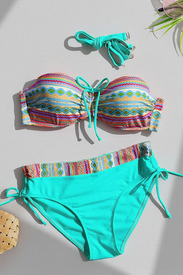 Unique Printed Tie-Waist High-Waisted Two-Piece Stretch Bikini Swimsuit