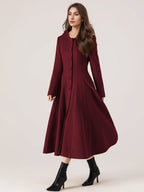 Woolen Flared Coat With Hood For Woman Red A-line Long Winter Outerwear 2026