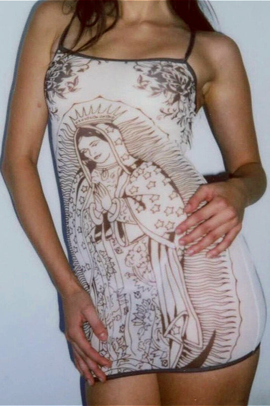 Brown Spaghetti Strap Square Neck Graphic Print Bodycon Mini Dress