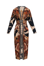 Brazilian Style Unique Print Dolman Long Sleeve Ruched Slit Midi Dress  Vestidos