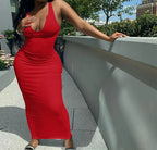 Ribbed Knit Deep Scoop Neck Tank Bodycon Maxi Dress