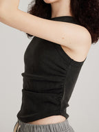 Short Washed Pleated Women Vest