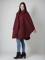Wool Blend Cape Coat Dark Navy Lapel Oversized Poncho Winter Outerwear For Women 2026
