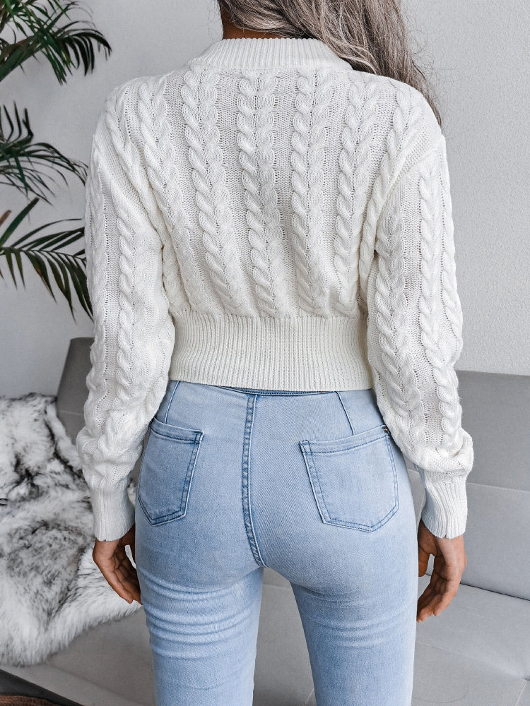 Women Pullover Sweater Baby Blue Jewel Neck Long Sleeves Cotton Sweaters
