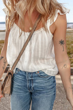 Lace Detail Ruffled Buttoned Loose Fit Tank Top