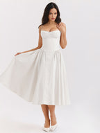 Soft Pink Corset Dress Spaghetti Strap Backless Pleated Cottagecore Midi Dress 2026