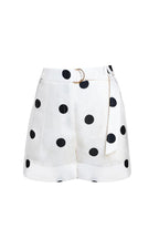Gabby Linen Blend Polka Dot Tie-up Lapel Halter Vest and Metal Ring Belt Loose Shorts Set