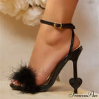 Big Size 42 Sexy Ankle Strap High Heels Fluffy Feather Women Sandals Summer Gladiator Square Toe Party Dress Shoes