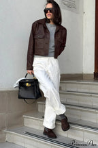 Biker Leather Collared Slim Coat