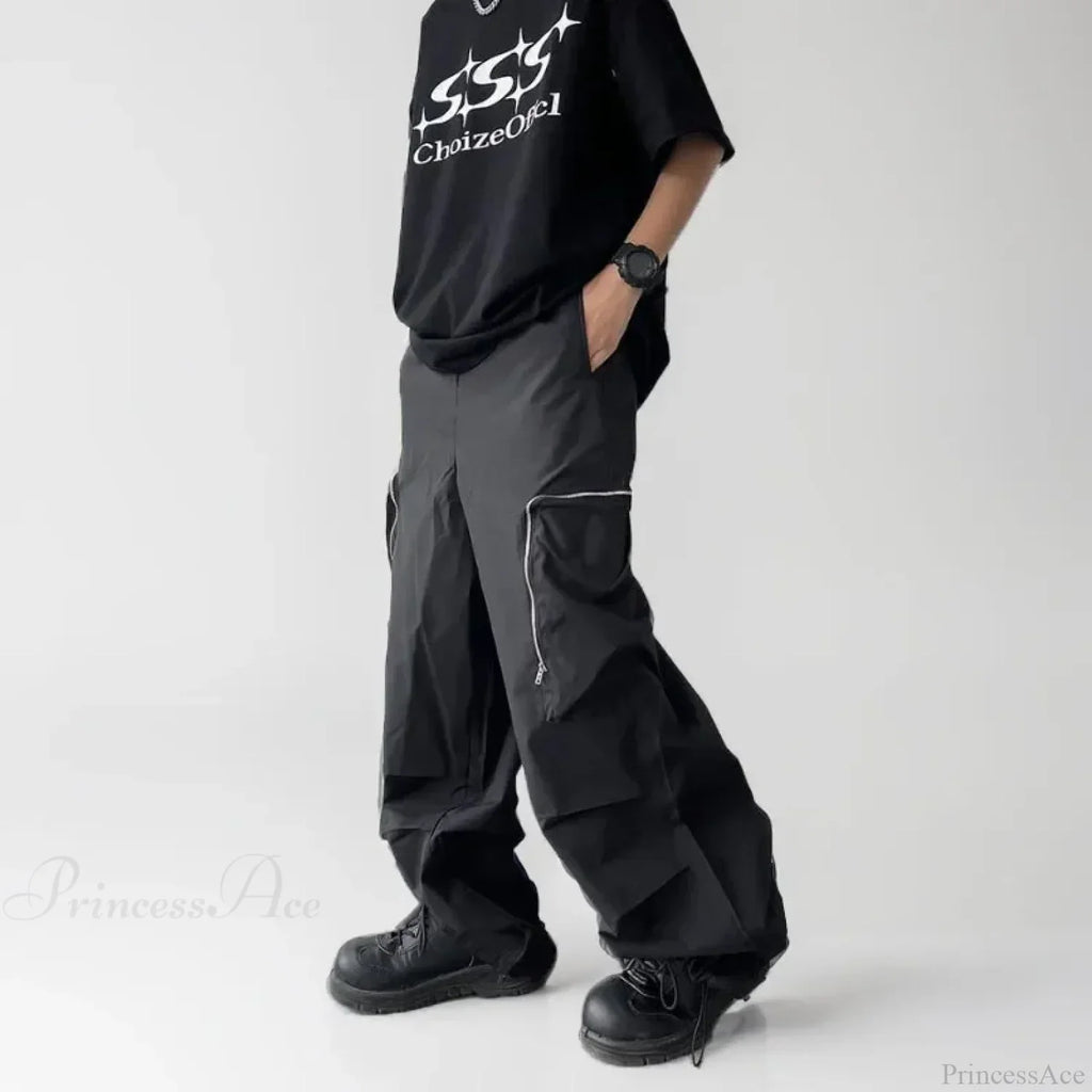 Black Baggy Cargo Streetwear Pants