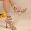 Black Beige Gladiator Sexy Peep Toe Diamond Pearl Ankle Band Zipper Cover Heels High Heel