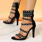 Black Beige Gladiator Sexy Peep Toe Diamond Pearl Ankle Band Zipper Cover Heels High Heel