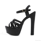 Black/Brown Waterproof Sexy Peep Toe Narrow Band Cross Hollow OutBuckle Strap Thick High Heels Wedding High Heel