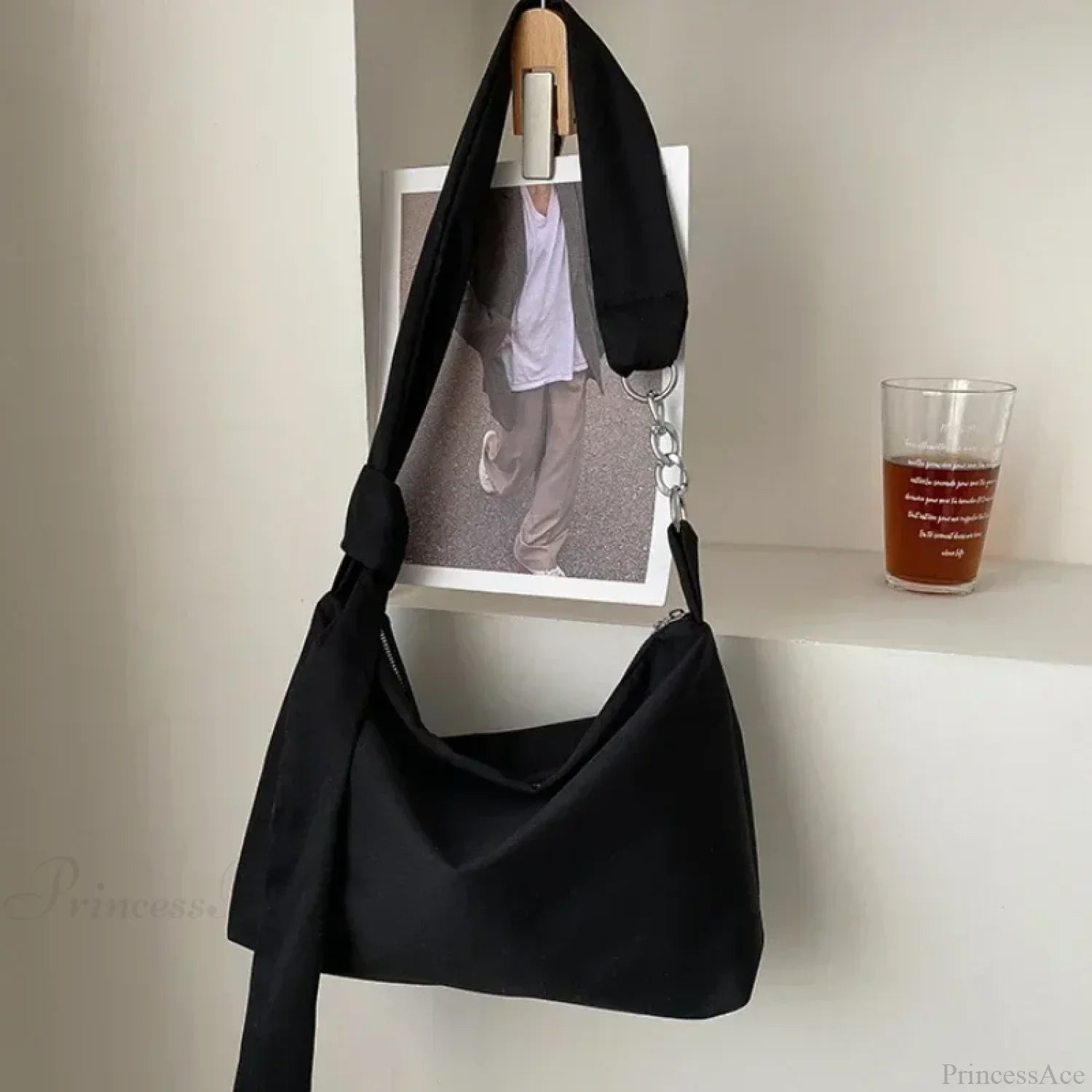 Black Crossbody Shoulder Bag with Chain