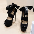 Black High Heels For Women Fashion Ankle Cross Strap Platform Pumps Peep Toe Stiletto Sandals