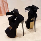 Black High HeelsFashion Ankle-Cross-Strap Platform Pumps Sexy Peep-Toe Party Dress Stiletto High Heel