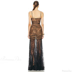 Black Pleated Lace Halter Party Dress