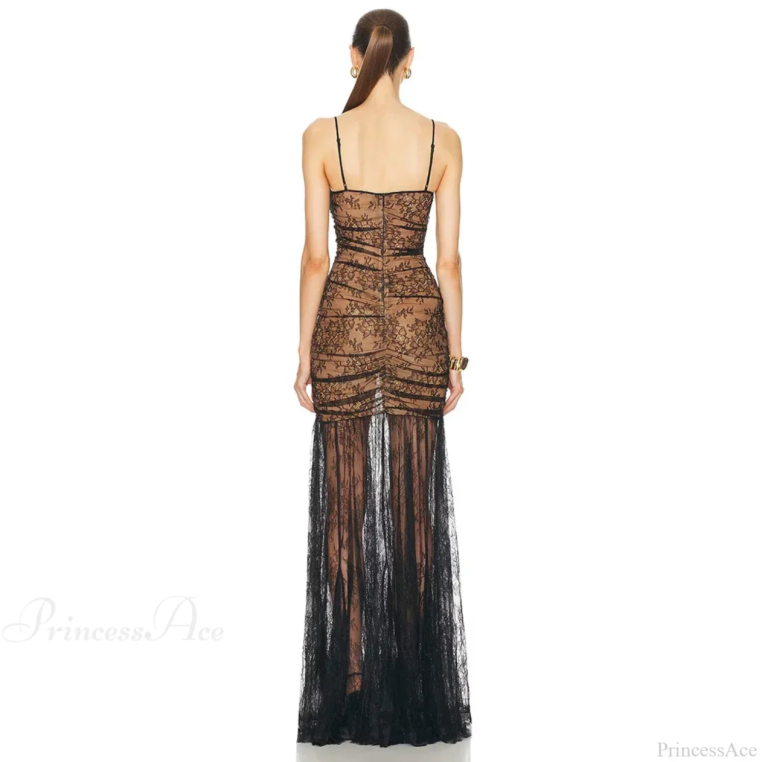 Black Pleated Lace Halter Party Dress
