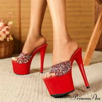 Black Red High Heels Platform Slippers Women Summer Fashion Sequined PVC Transparent Sandals Peep Toe Stripper Shoes
