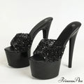 Black Red High Heels Platform Slippers Women Summer Fashion Sequined PVC Transparent Sandals Peep Toe Stripper Shoes