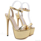 Black Round Head Platform Peep Toe Rhinestone BeltBuckle Strap 16CM Thin High Heels Wedding Banquet High Heel