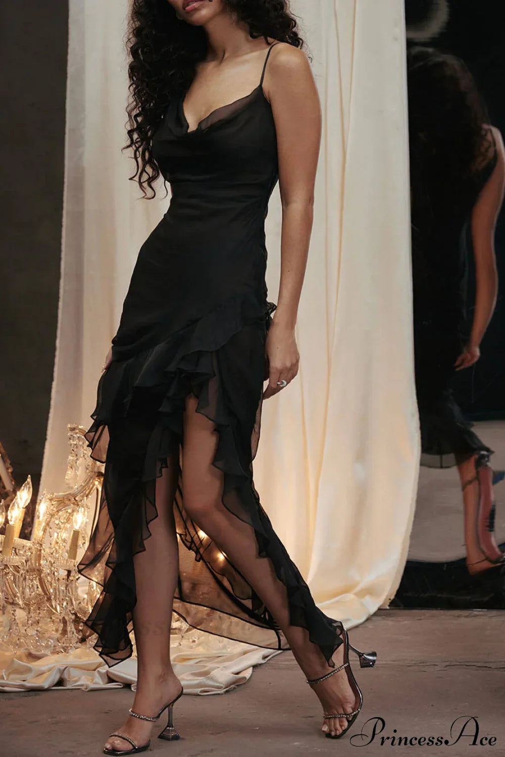 Black Ruffle Stylish Maxi Dress