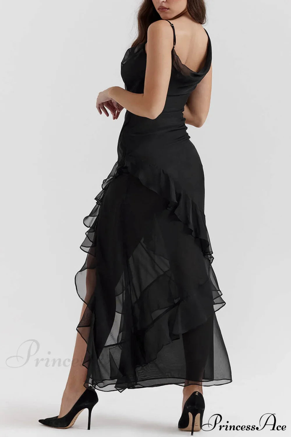 Black Ruffle Stylish Maxi Dress