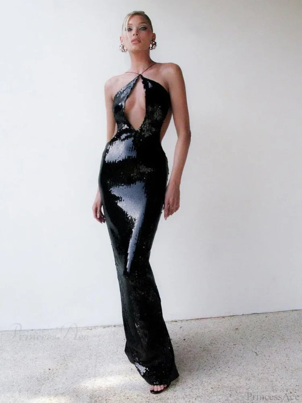 Black Sequin Long Party Dress