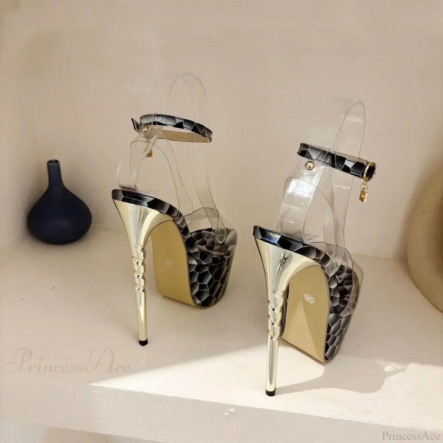 Black Sexy Mesh Butterfly-knot Decoration One Word Peep ToeBuckle Strap Cover Heel Thin High Heeled Banquet High Heel