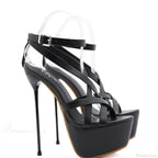 Black Sexy Open Toes Gladiator Super High Heel Pumps Ladies Broadband Back Zipper Party Wedding High Heel