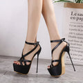 Black Sexy Open Toes Gladiator Super High Heel Pumps Ladies Broadband Back Zipper Party Wedding High Heel