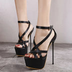 Black Sexy Open Toes Gladiator Super High Heel Pumps Ladies Broadband Back Zipper Party Wedding High Heel