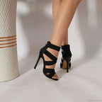 Black Sexy Open Toes Gladiator Super High Heel Pumps Ladies Broadband Back Zipper Party Wedding High Heel