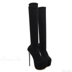 Black Sexy Thigh High Long Socks Boots Pointed Toe 16CM High Heels Platform Slim Elastic High Heel