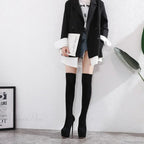 Black Sexy Thigh High Long Socks Boots Pointed Toe 16CM High Heels Platform Slim Elastic High Heel