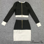 Black-White Two-Piece Skirt Suit