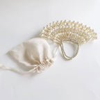 Faux Pearl Drawstring Pouch Top Handle Bag - Beige