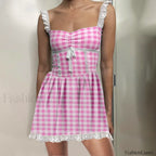 Blue Gingham Babydoll Mini Dress