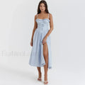 Blue High-Split Lace-Up Midi Dress