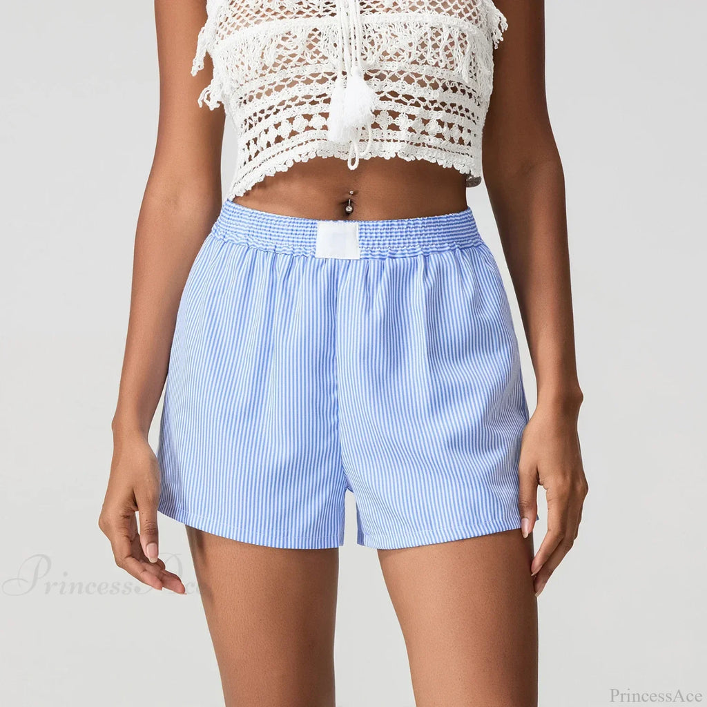 Blue Striped Loose Wide Leg Short