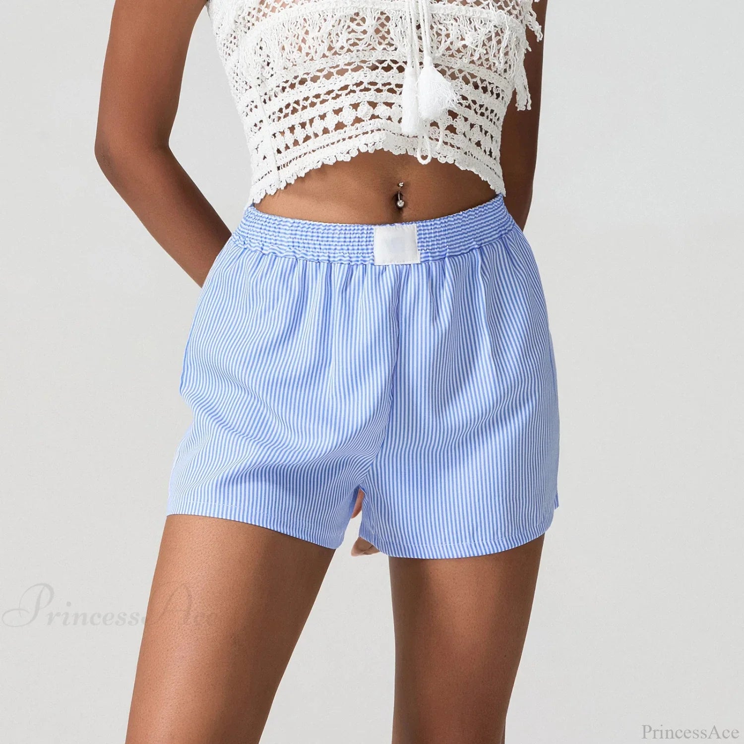 Blue Striped Loose Wide Leg Short