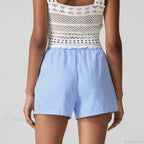 Blue Striped Loose Wide Leg Short