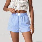 Blue Striped Loose Wide Leg Short